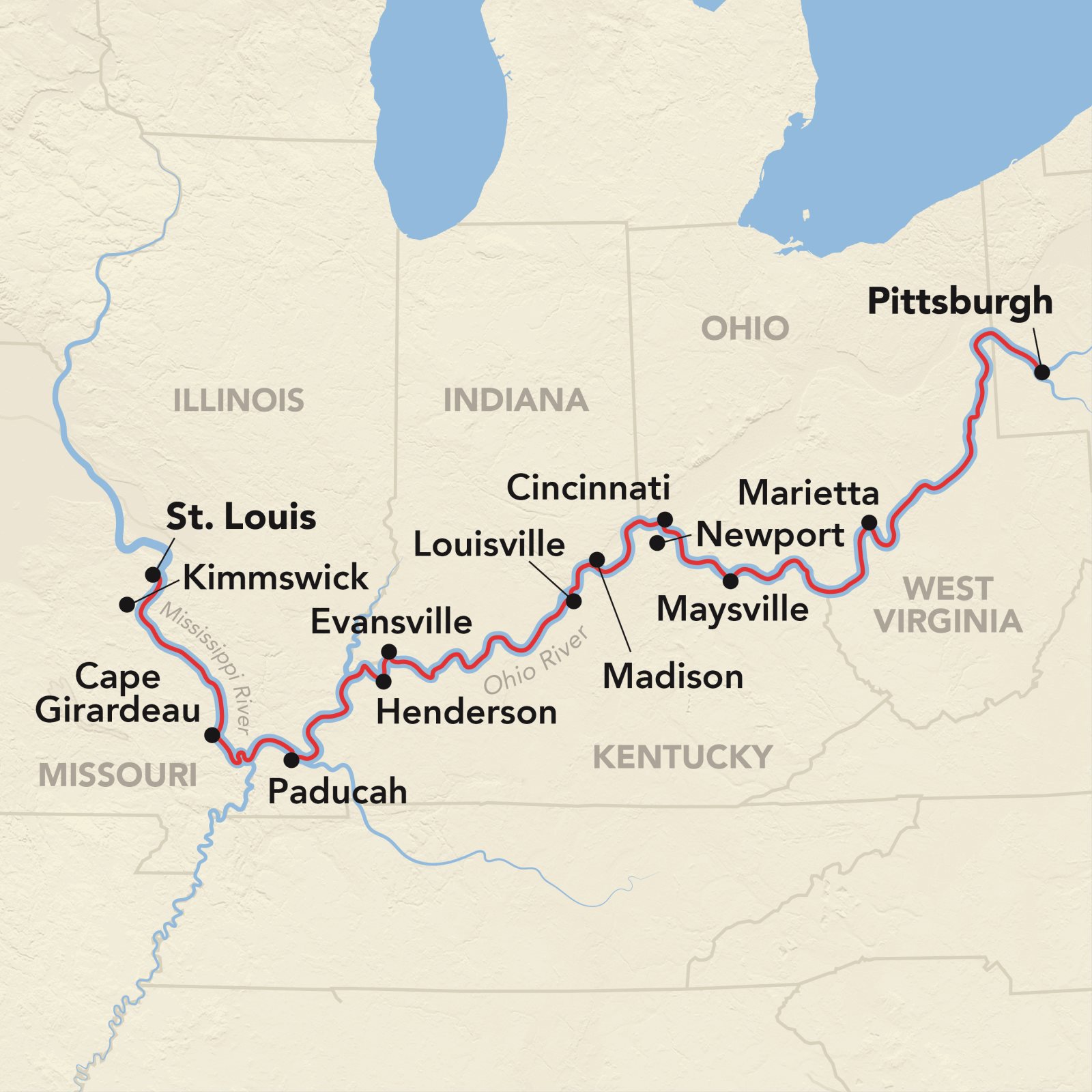 16 Day American Cruise Lines River Cruise from Pittsburgh to St. Louis 2029 - 