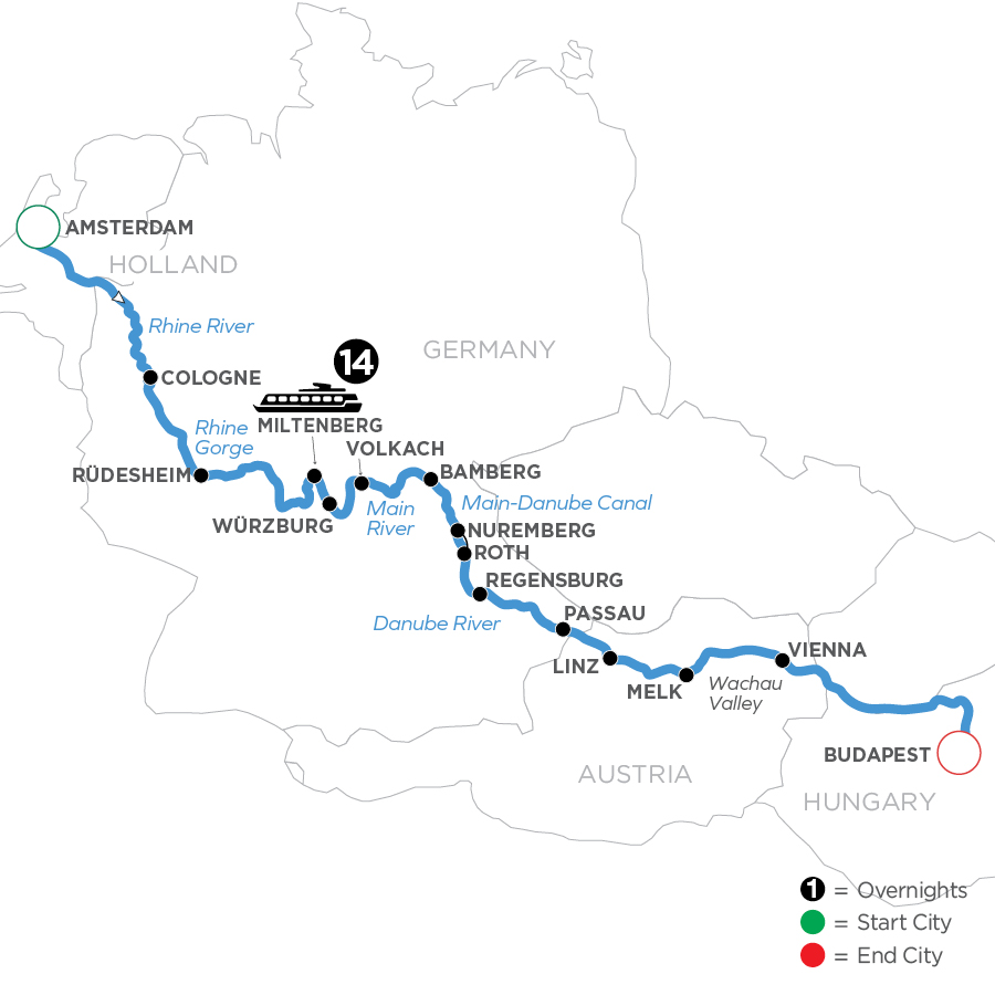 15 Day Avalon Waterways River Cruise from Amsterdam to Budapest 2024 - WAB