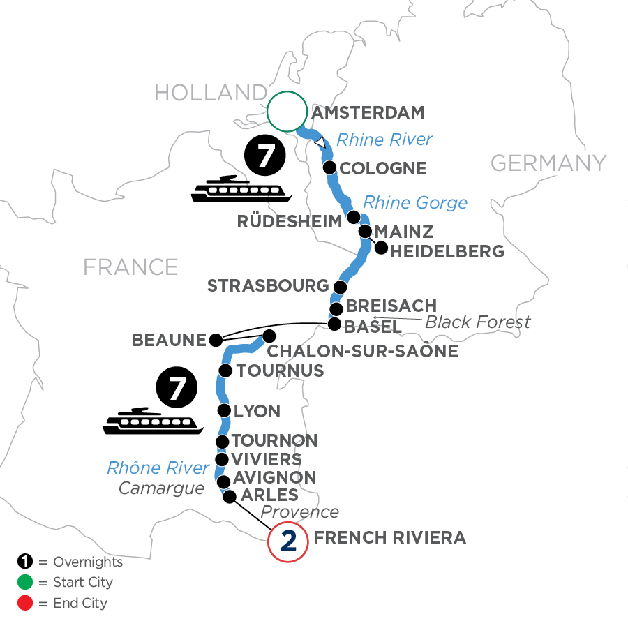 17 Day Avalon Waterways River Cruise from Amsterdam to French Riviera 2025 - WALE