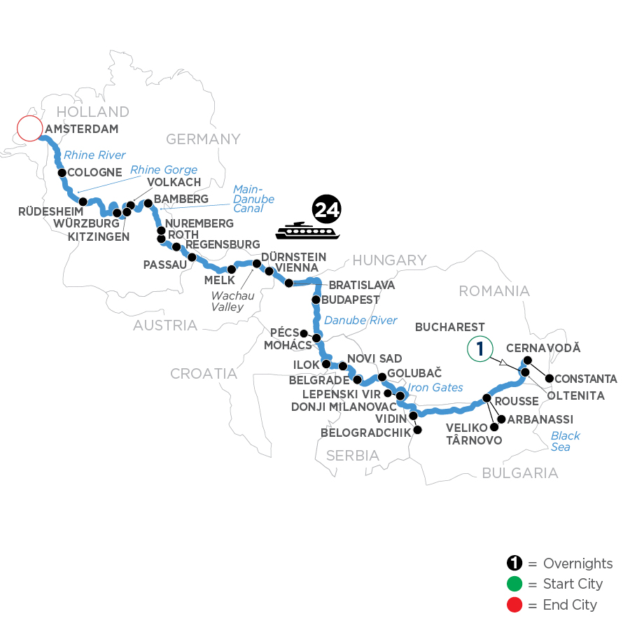 26 Day Avalon Waterways River Cruise from Bucharest to Amsterdam 2024 - WOAB