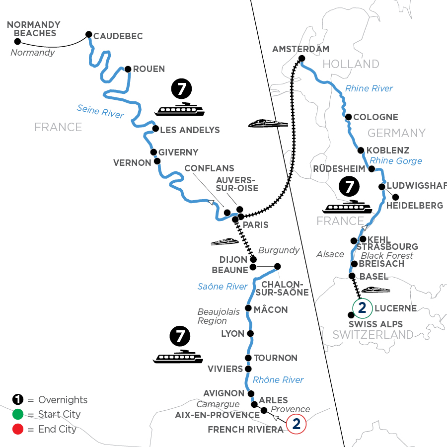 26 Day Avalon Waterways River Cruise from Lucerne to French Riviera 2027 - WZLY